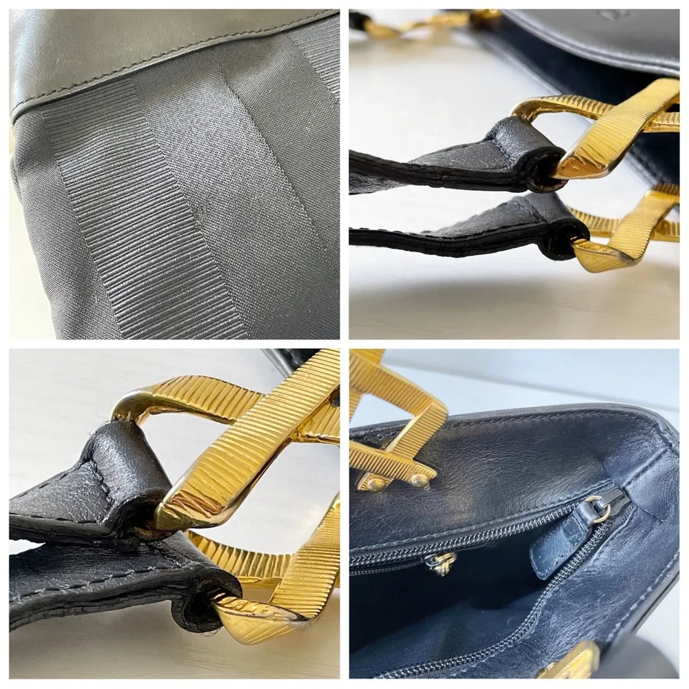 Salvatore Ferragamo black striped canvas and leather vintage shoulder bag - Picture 4 of 11